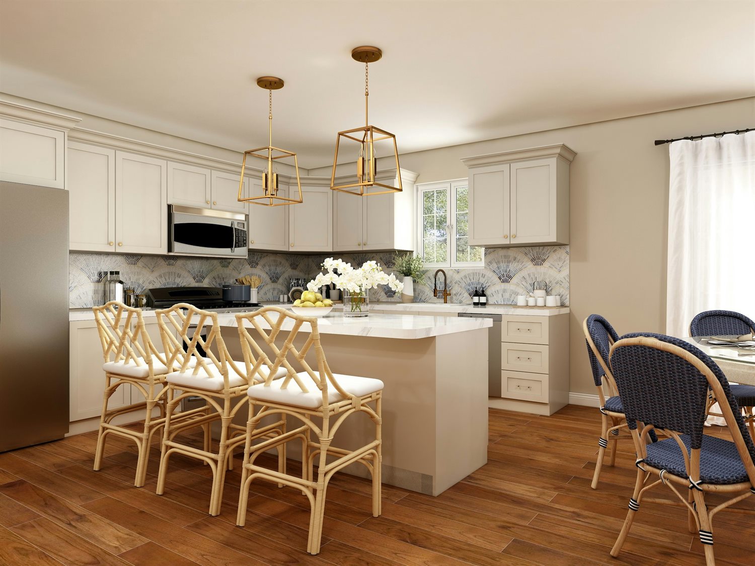 Clean kitchen and island detail